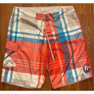 Quiksilver Board Shorts Mens 36 Beach Swim Trunks Royal Plaid Colorblock
